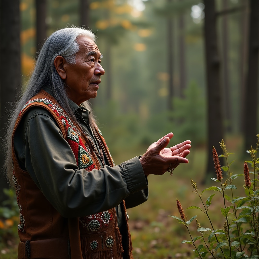 Indigenous elder teaching traditional practices